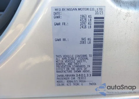 2024 Nissan Altima S Fwd from USA, damaged, VIN 1N4BL4BVXRN340133